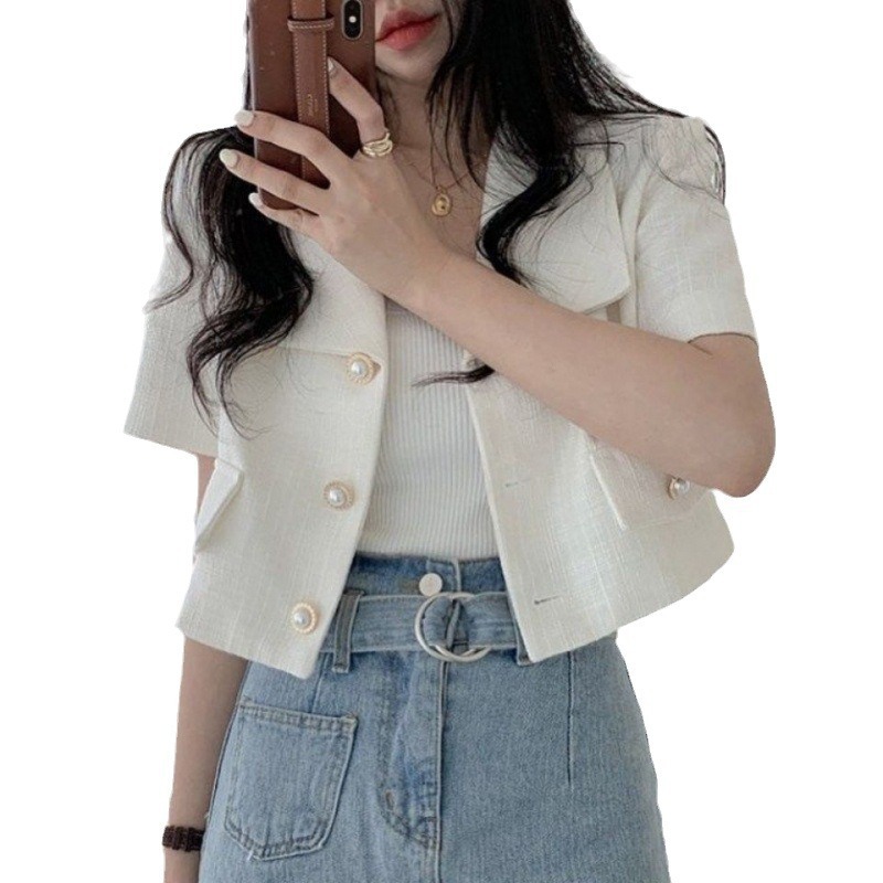 Chaqueta de traje de viento de fragancia pequeña mujer corta 2024 primavera y verano nuevo estilo coreano suelto casual traje pequeño de manga corta image 5