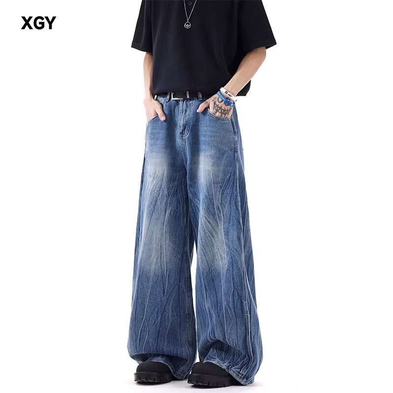 Plus Size Retro Design Wide-Leg Washed Jeans for Men and Women 2025 New Niche Loose Straight Floor-Length Pants