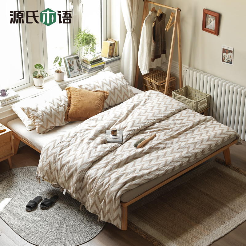 3Yv5 Genji Muyu Solid Wood Bed Modern Simple Oak Customizable Tatami Bed Without Bedside Small Apartment Bedroom