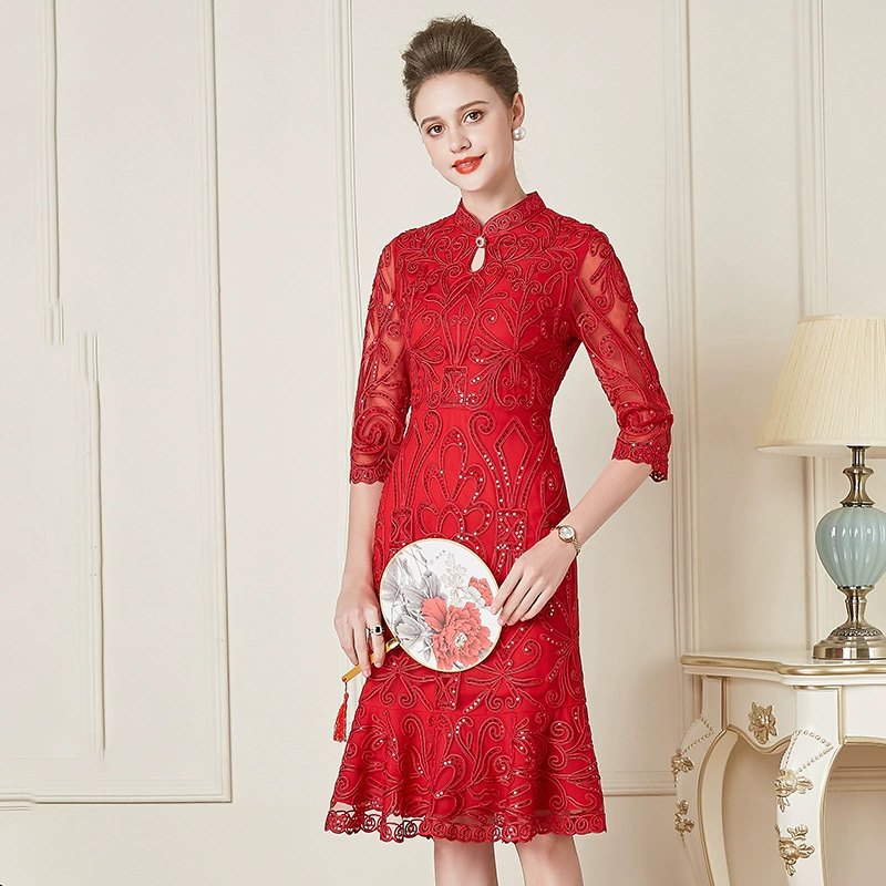 Шэньчжэнь новый свадебный банкет платье среднего возраста и пожилых высокого класса платье вышивка бренд плюс Размер Си мать-в-законе носить оптом