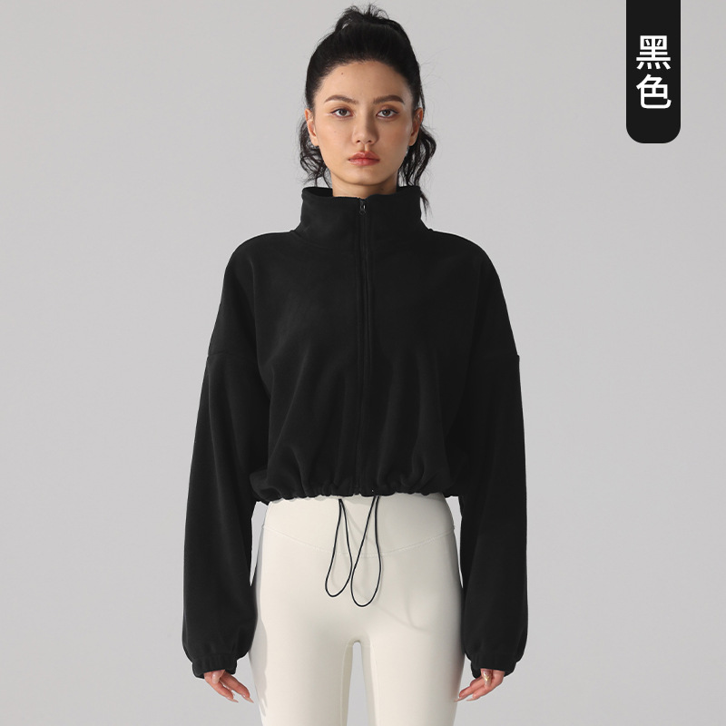 Chaqueta deportiva de cachemira europea y americana para mujer Otoño e Invierno forrada de lana engrosada cuello alto chaqueta de lana fitness casual polar top