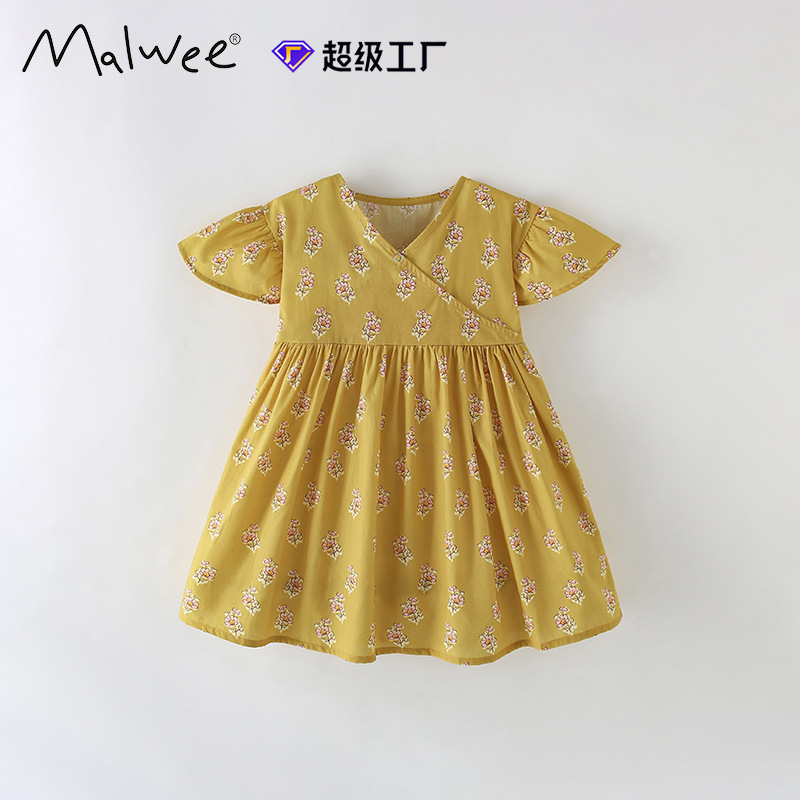 Vestido de princesa para niñas malwee transfronterizo nuevo estilo de verano vestido de manga corta para niñas pequeñas y medianas europeas y americanas