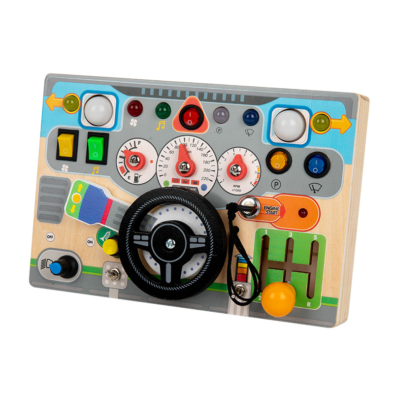 Volante de madera para niños transfronterizos, hebilla de tarjeta de tablero ocupado, automóvil de transporte de ingeniería de emparejamiento, juguetes de bloques de construcción de rompecabezas de educación temprana