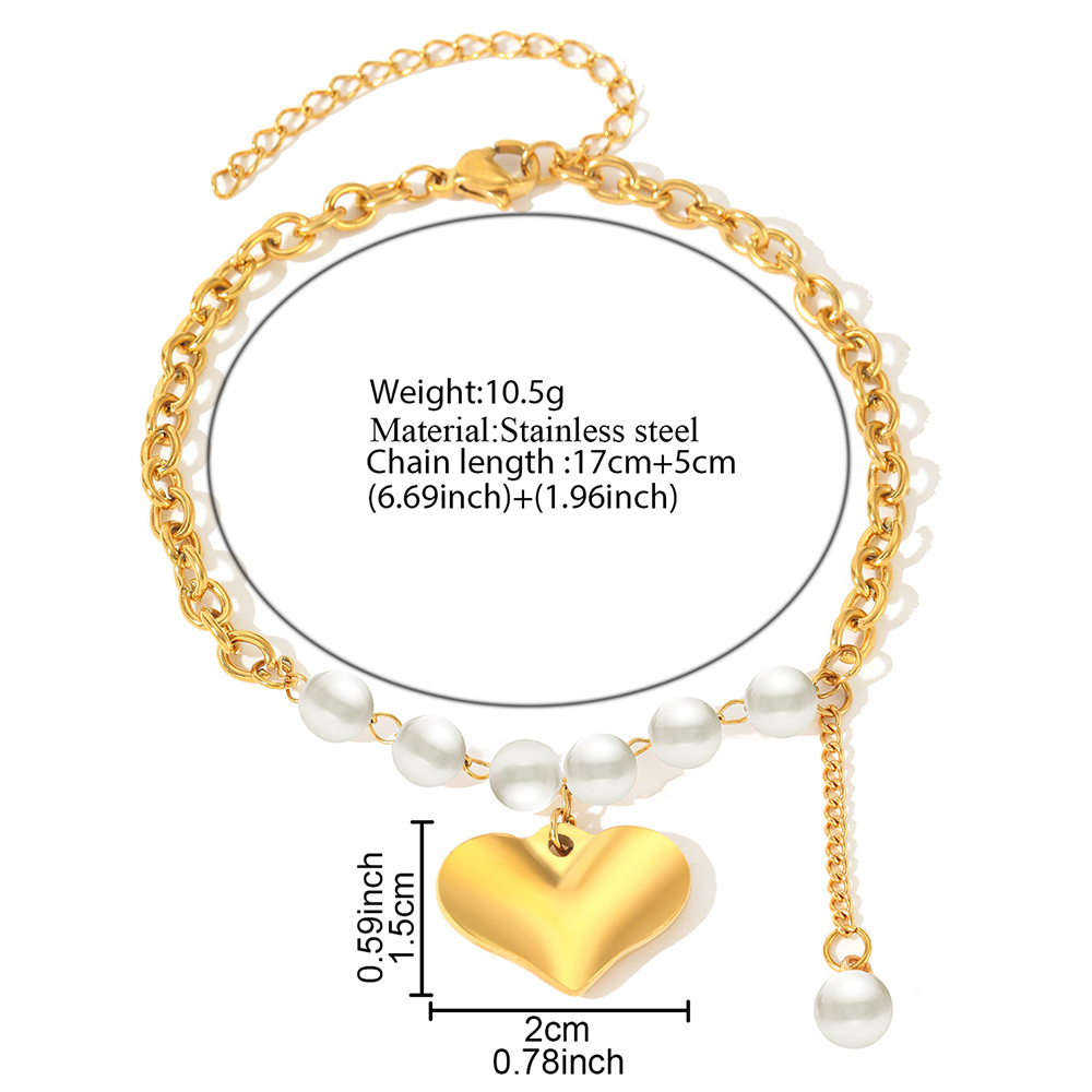 Bracelets Classification 304 Stainless Steel Chain Material Classic Style Commute Heart Shape 304 Stainless Steel Cable Chain Bracelets In Bulk