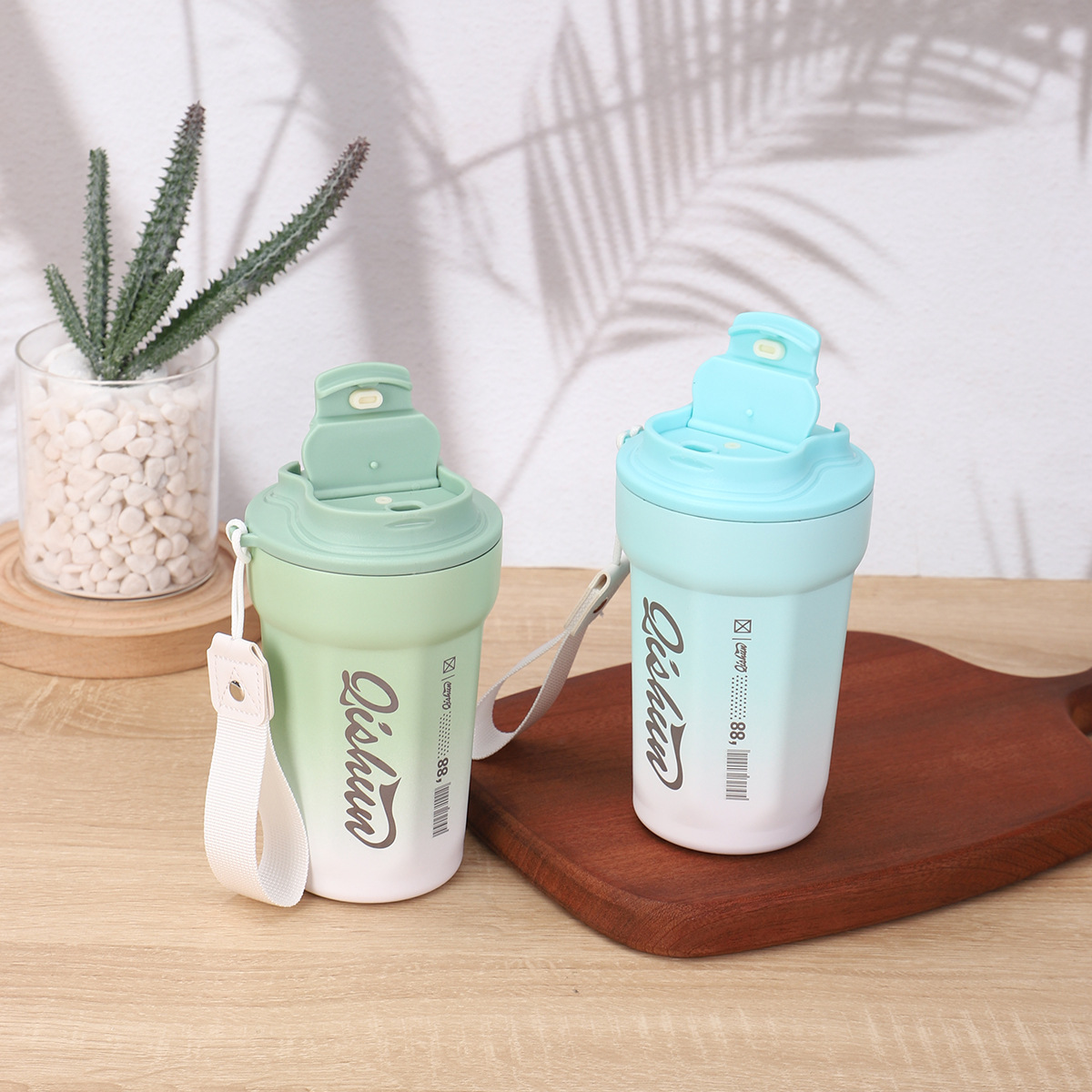 New Simple Gradient Octagonal Coffee Ceramic Inner Liner, Insulated With Handle, Portable Outdoor Cup_voghion.com