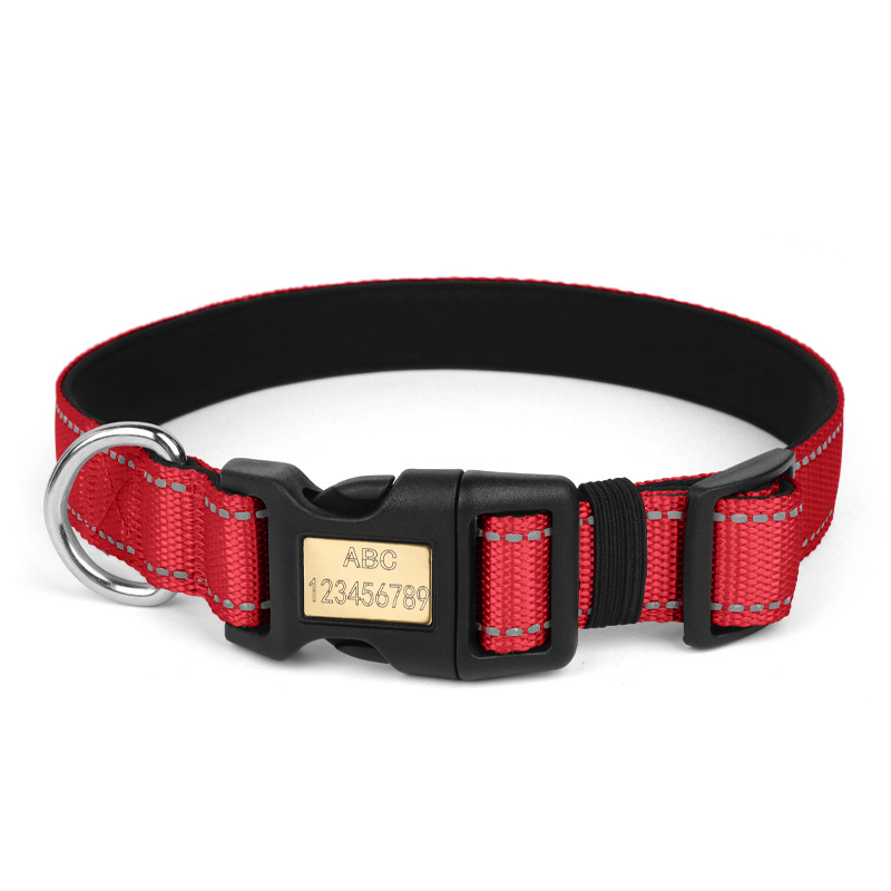 Collar de perro transfronterizo con inscripción anti-perdida de visión nocturna collar de perro reflectante para caminar con el perro collar de mascota anti-desprendimiento