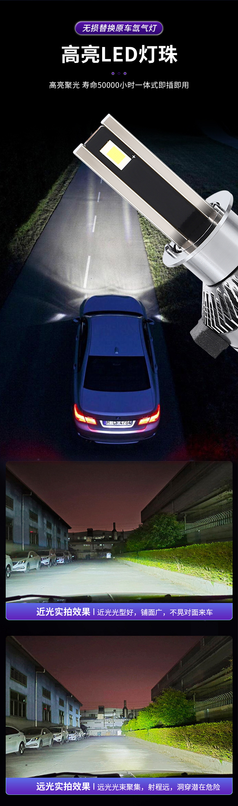 Cross-border foreign trade car LED headlight B1 high/low beam front light, high-brightness focused high-power bulb, modified car light