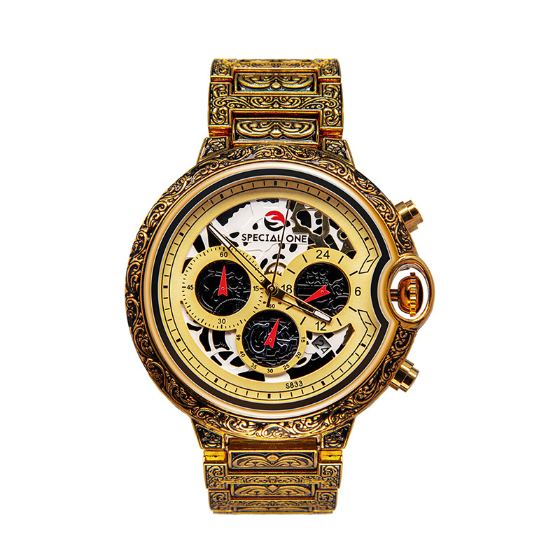 New Popular Men's Quartz Watch Sculpture Retro Multi Functional Timing Calendar Men's Watch Waterproof Watch_voghion.com