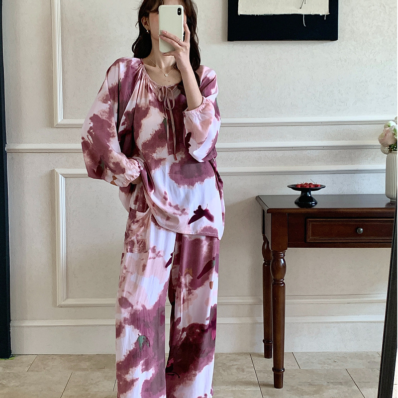 Cotton Silk Pajamas Women's Spring and Autumn Summer Loose Wearing Cotton Silk Home Clothes National Style High-end Loose plus size suit
