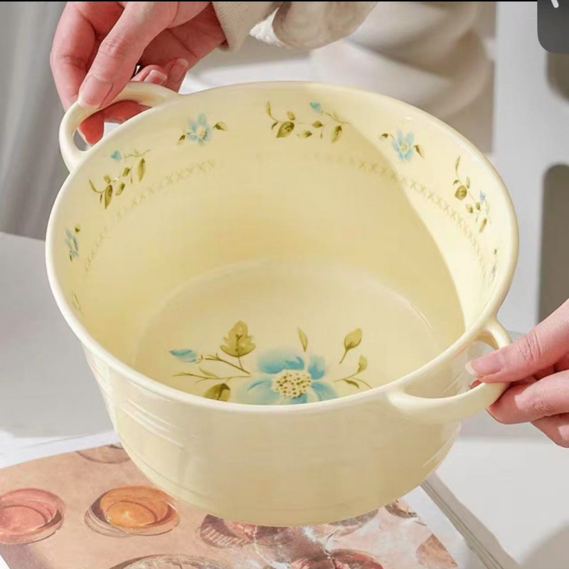 Conjuntos de platos de cerámica de alto valor de esmalte amarillo de estilo de crema, platos de arroz caseros, platos de sopa, platos de sopa