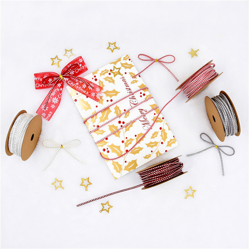 Cinta de Navidad de terciopelo coreano transfronterizo tira delgada embalaje de regalo accesorios para el cabello material de impresión de jardinería cinturón de diamantes de imitación firme 5 M