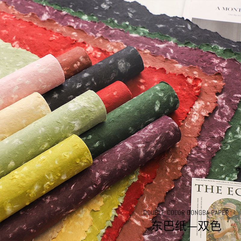 Huaxi día de San Valentín de dos colores mano rasgada Dongba papel retro textura de piedra flor de papel de embalaje floral paquete floral