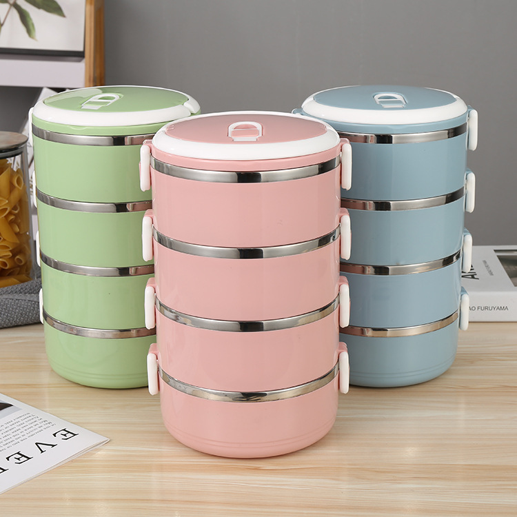 Acero inoxidable aislamiento de calor caja de almuerzo redonda doble capa de estudiantes caja de almuerzo 304 sellado caja de almuerzo regalo joyería