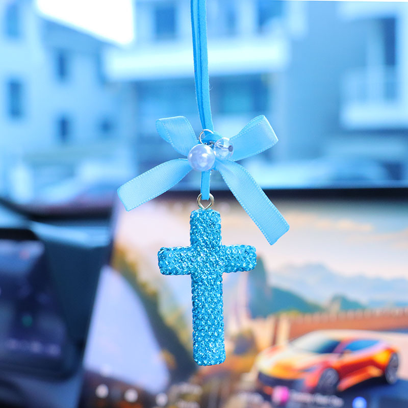 Cross-border personalized car interior pendant for men and women, rearview mirror decoration, diamond-encrusted cross, high-end car fashion accessory gift