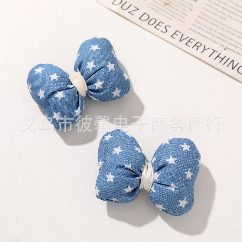 ins清新牛仔风充棉波点条纹布艺充棉蝴蝶结diy发饰发夹服装配件|undefined