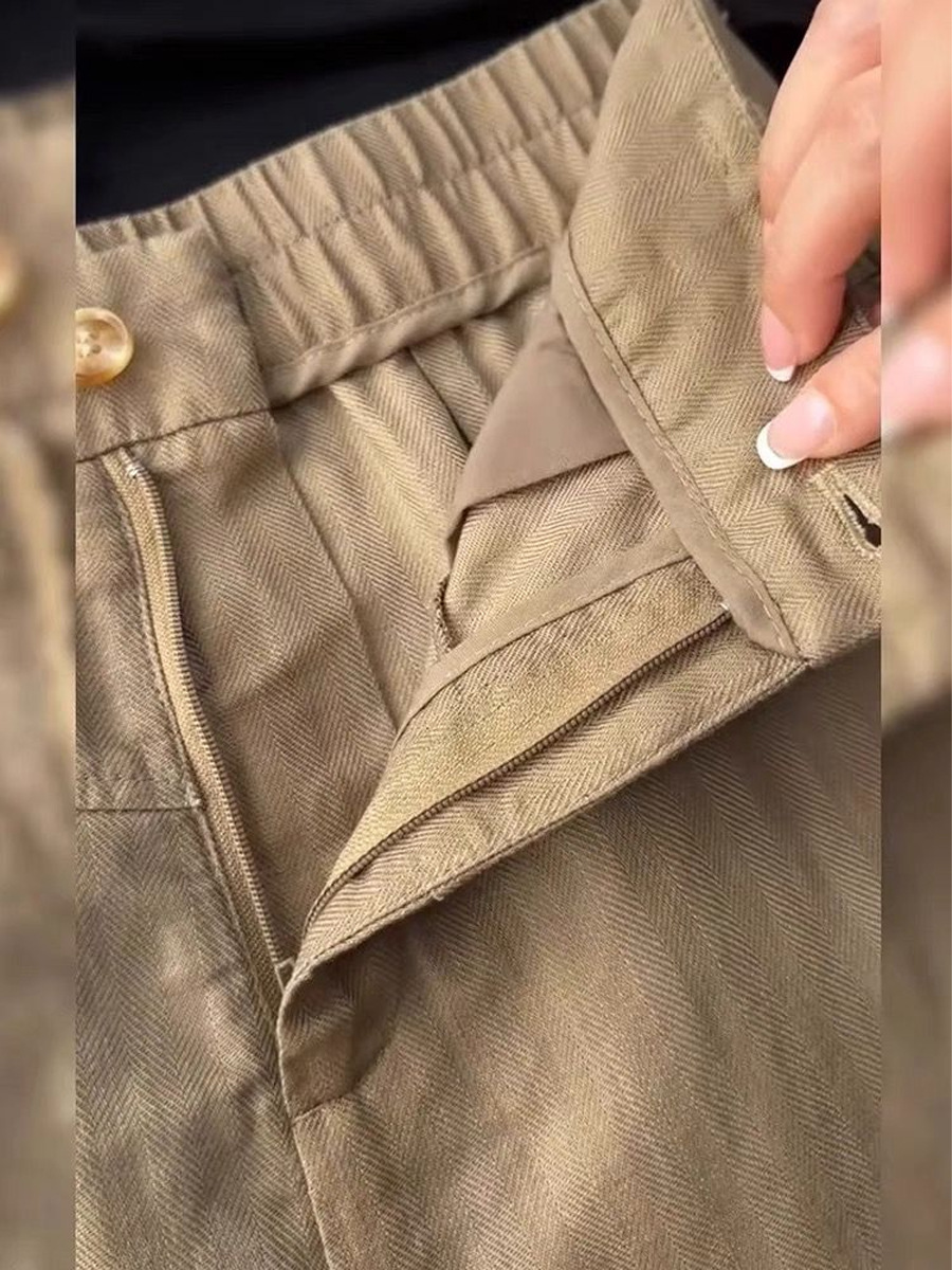 Quần culottes nữ ống rộng lưng cao vải linen Tencel mùa hè — Màu nâu