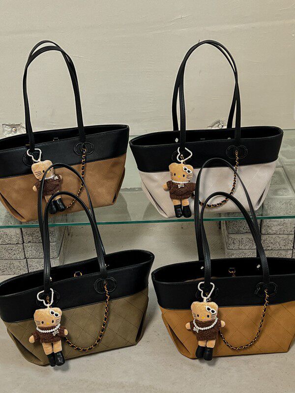 Túi tote nữ da PU cao cấp thiết kế tối giản dáng shopping bag dung lượng lớn đi làm — Màu vàng nâu không có mặt dây chuyền, Màu xanh lá cây không có mặt dây chuyền, Màu xám không có mặt dây chuyền, kaki không có mặt dây chuyền