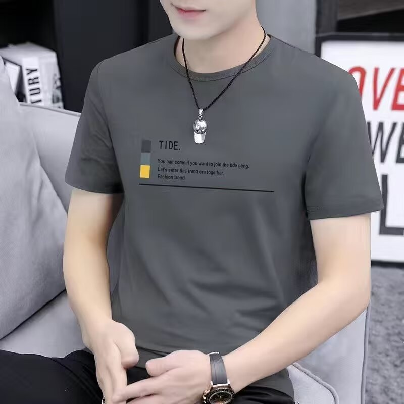 하이 엔드 아이스 실크 남자 반팔 티셔츠 여름 트렌디 올매치 핸섬 2024 새로운 도착 반소매 티셔츠 한국 탑