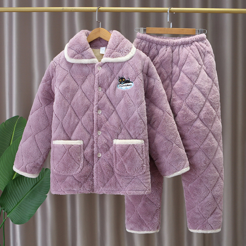가을과 겨울 산호 플리스 파자마 여성용 겨울 스타일 여성용 3겹 패딩 두꺼운 스타일 매우 두꺼운 가정복 정장 아우터웨어