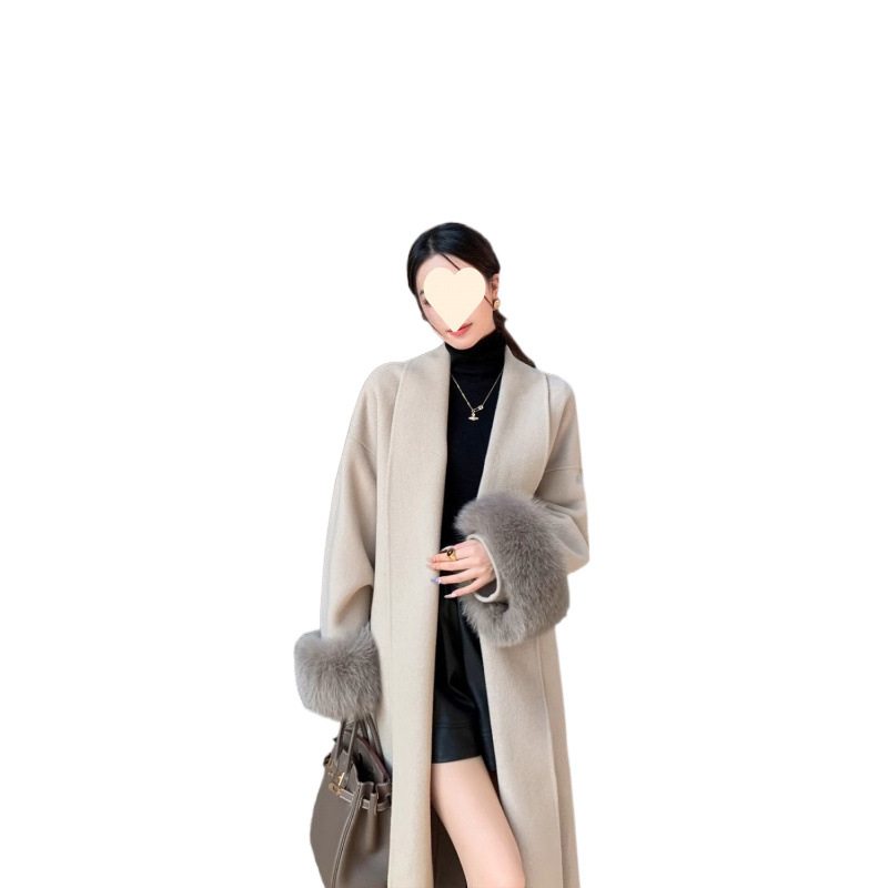 Woolen demi-season long double-sided cashmere woolen coat