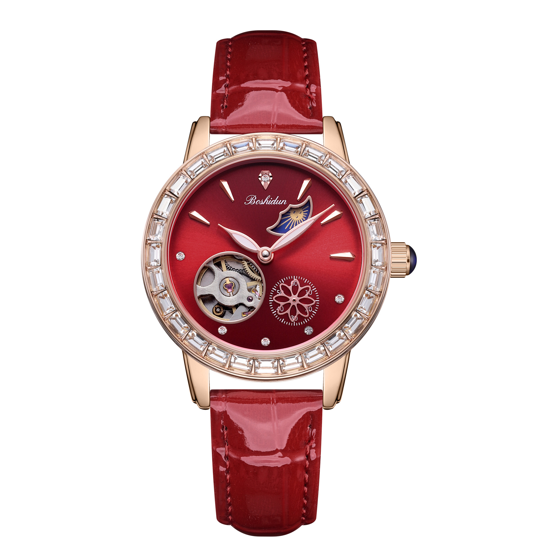 Factory Wholesale 2024 New Sun Moon Star Luminous Waterproof Fully Automatic Cut Out Mechanical Watch Women's Watch 9112L