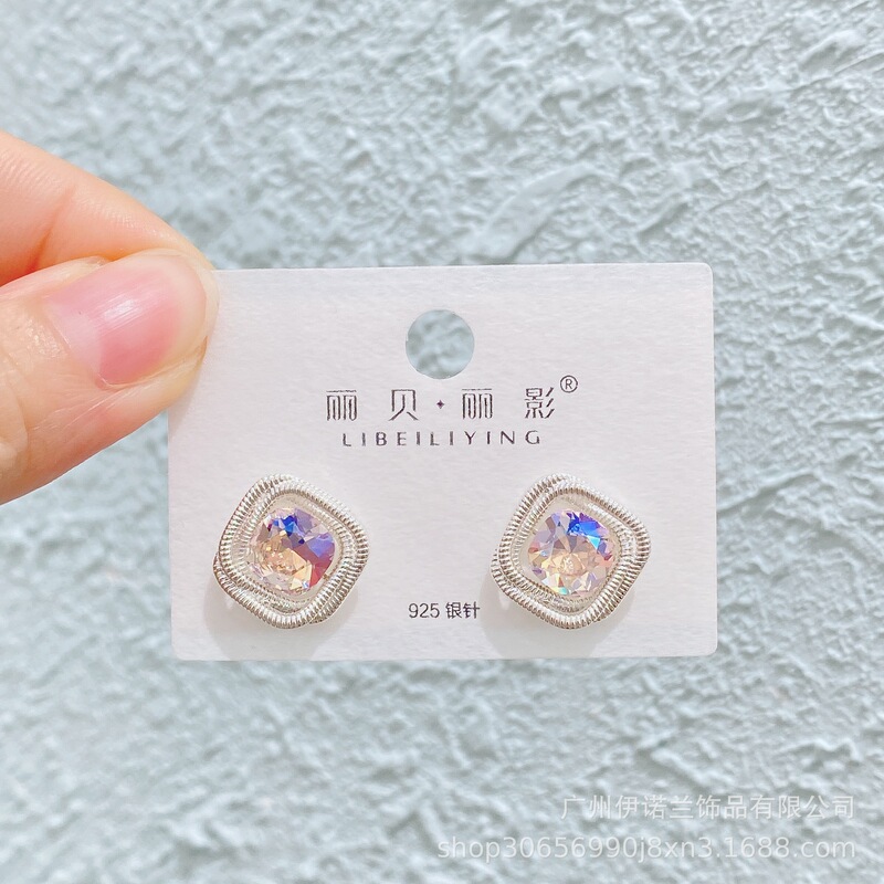 丽银/丽贝丽影铜镀金幻彩仙系彩色锆石轻奢简约小众甜美风耳环女|undefined