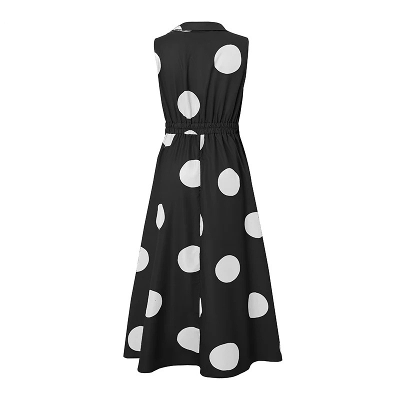 Summer Office Women's Sundress Elegant Polka Dot Maxi Dress Sleeveless Party Fashion Dress_ecoleips.com