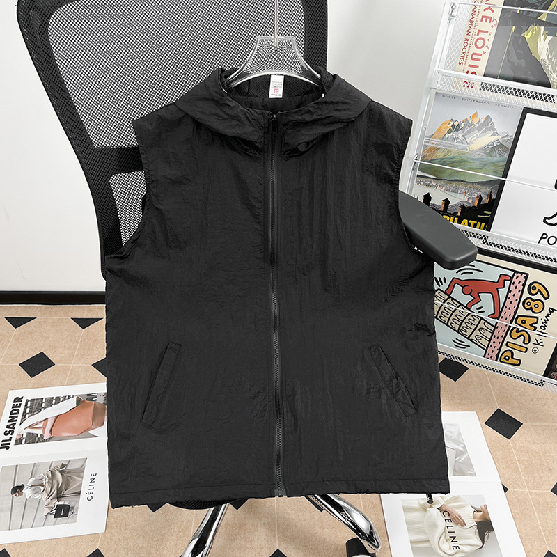 2025 Summer Men's Thin Hooded Jacket American Casual Solid Color Loose Workwear Sun Protection Clothing Trend