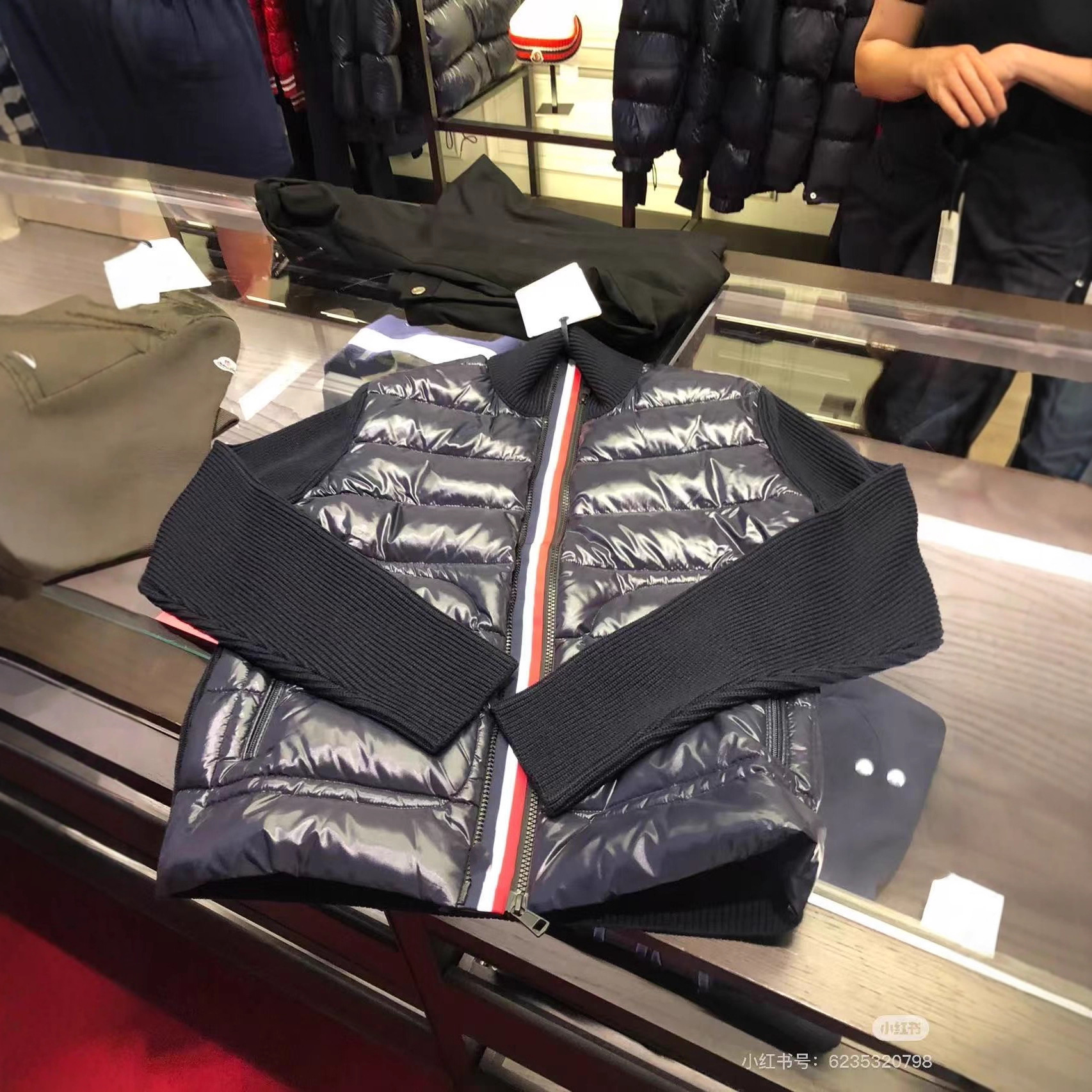 蒙家25ss M家新款男士拼接立领拉链针织衫男款织带针织羽绒服