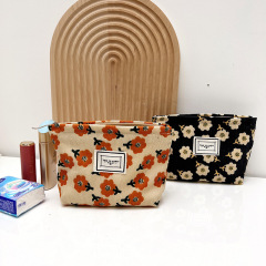Retro Flower Handheld Makeup Bag Corduroy Storage Bag Lipstick Cushion Mini Makeup Bag Portable Small Bag