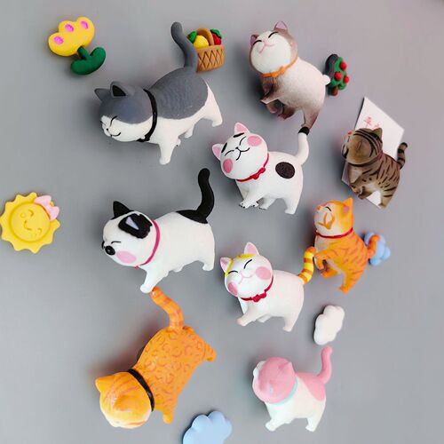3D three-dimensional Internet celebrity cat magnet refrigerator magnet cartoon cheese cat message post home decoration magnet can turn the head