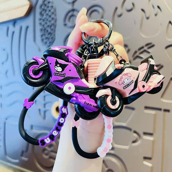 Creative Sanrio Motorcycle Keychain, Cute Kt Motorcycle Pendant, Couple's Backpack Decoration, Key Ring, Small Gift