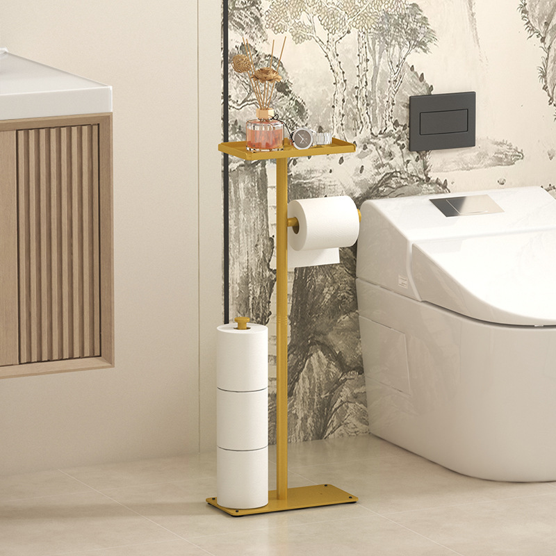 Cross-Border Amazon Floor-Standing Paper Towel Holder Gold/Black Bathroom Vertical Roll Paper Holder Bathroom Floor-Standing Toilet Paper Holder