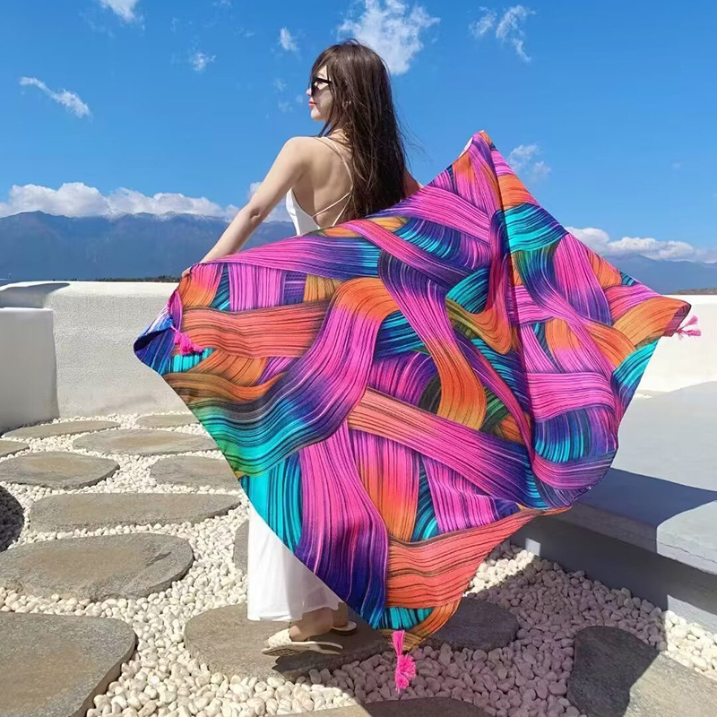 Sopa de satén de twill para mujeres 2025 bufandas de viento nacional de verano tibetanas bufandas de seda protector solar lago Qinghai turismo foto toalla de playa