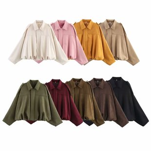 Cross-border European and American Women's AliExpress Explosions Nine-color Suede Laps Loose Bomber Jacket Coat