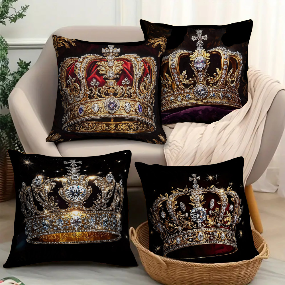 Cross-Border Hot Selling Black Gold Gorgeous Crown Pillow Cover Decoration Living Room Sofa Bedside Cushion Cover Retro Royal Pillow