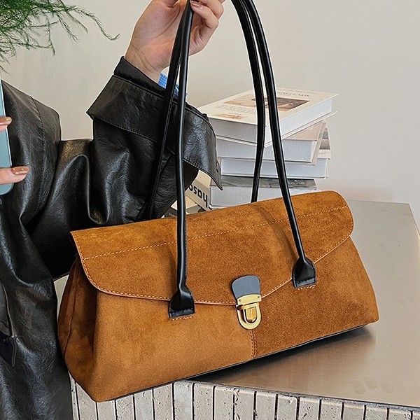 Women's Shoulder Bag High-Quality Suede Patchwork Underarm Baguette Bag Fashion Large Capacity Commuter Bag - Thumbnail 2