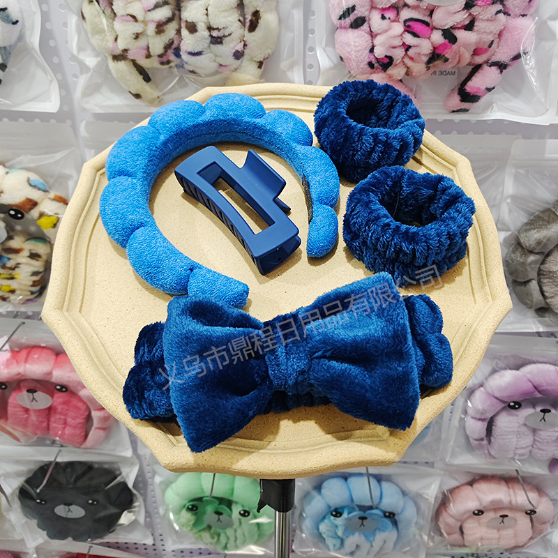 남색 머리띠, 머리핀, 머리끈, 손목 5종세트(솔기인터페이스)