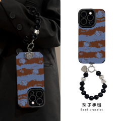 蓝条纹kt猫手链适用苹果14promax手机壳16硅胶羊皮iphone15高级感