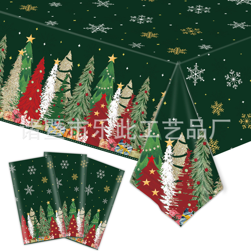 Cross-Border New Red and Green Christmas Tree Party Tableware Christmas Snowflake Holiday Disposable Tablecloth Paper Plate Tissue Paper Cup