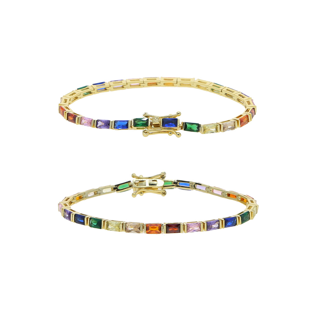 Copper Material Rhombus Pattern Women's Gender Inlay Design Hip-Hop Style Hip-hop Rhombus Copper Inlay Zircon Tennis Bracelet