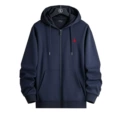 Zipper style sapphire blue red label