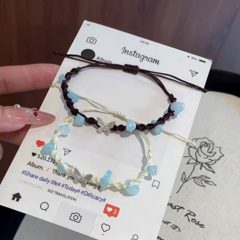 Lucky Butterfly Stone Bracelet for Women, Exquisite Niche Design, High-End Handmade Woven Friendship Bracelet, Sweet Accessory Lucky Butterfly Stone Bracelet for Women, Exquisite Niche Design, High-End Handmade Woven Friendship Bracelet, Sweet Accessory