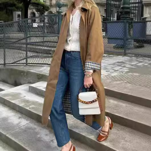 Women's Clothing Fashion long lapel button windbreaker jacket women's autumn and winter temperament elegant commuter jacket_voghion.com