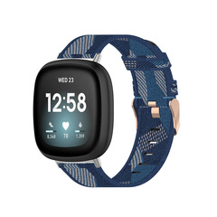 適用Fitbit Versa3/Sense尼龍帆布編織錶帶Sense金屬頭粒腕帶均碼