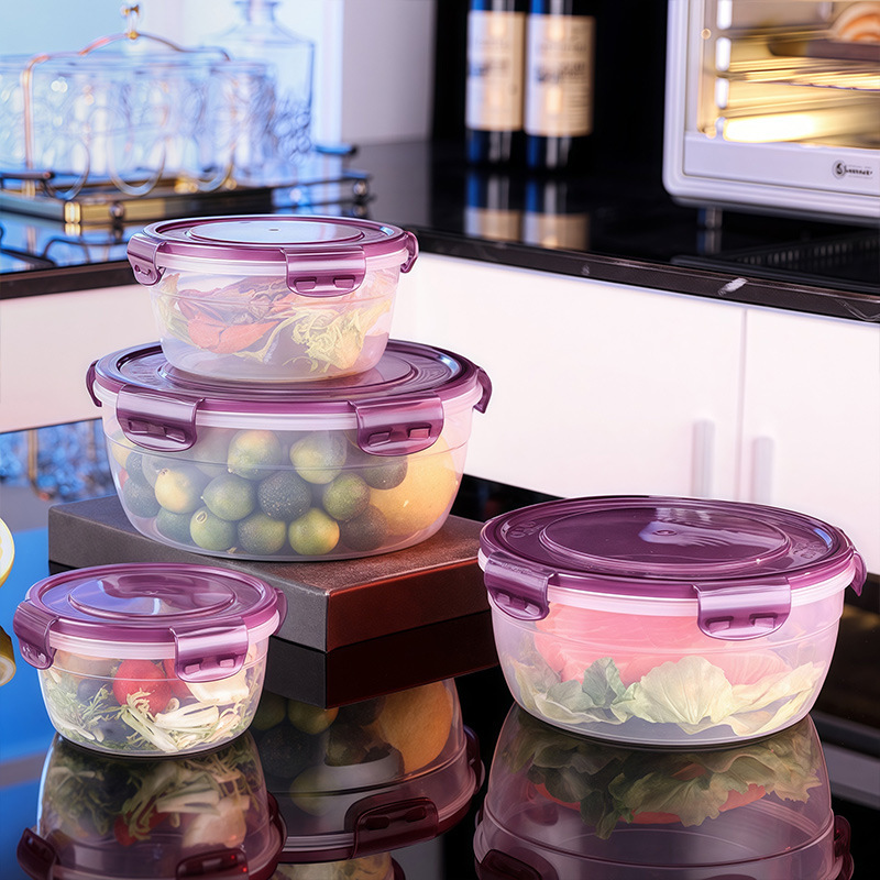 キッチンプラスチック屋台密封ボックス食品グレード電子レンジ加熱弁当箱冷蔵庫収納ラウンドクリッパーセット|undefined