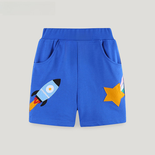 24 Summer New Arrival Kids' Pants European and American Style Knitted Boys' Shorts Cartoon Rocket Embroidered Children's Sports Shorts