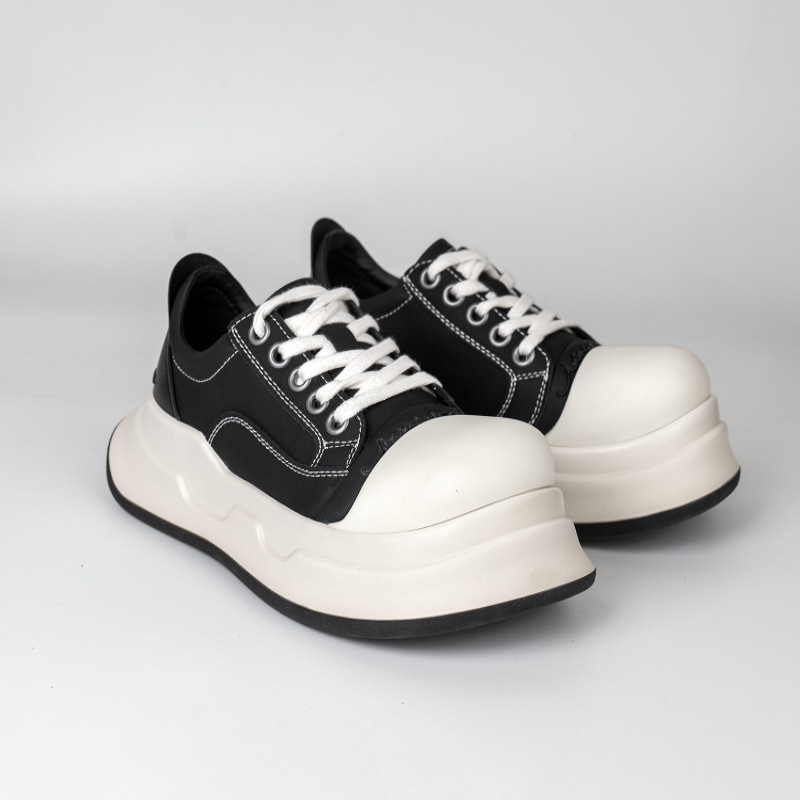 Chaussures en cuir noir mat pour femmes, chaussures décontractées noires à lacets, semelle épaisse augmentant la hauteur, retournées_voghion.com