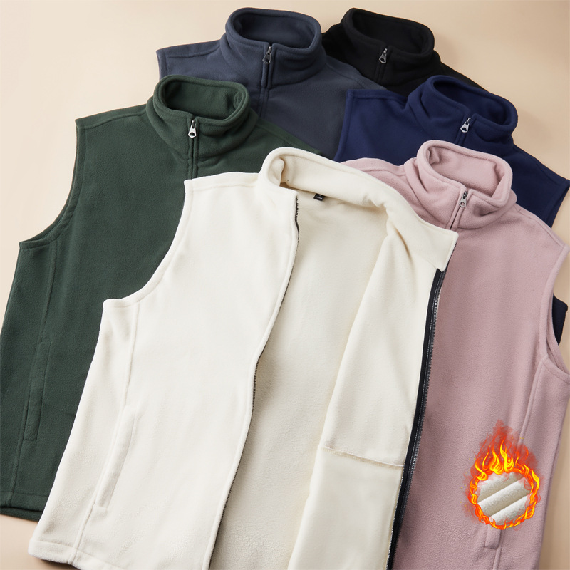 Gilet unisex in pile con collo alto - Giacca imbottita senza maniche con cerniera, pesante 320 g, strato termico in poliestere per autunno e inverno_voghion.com