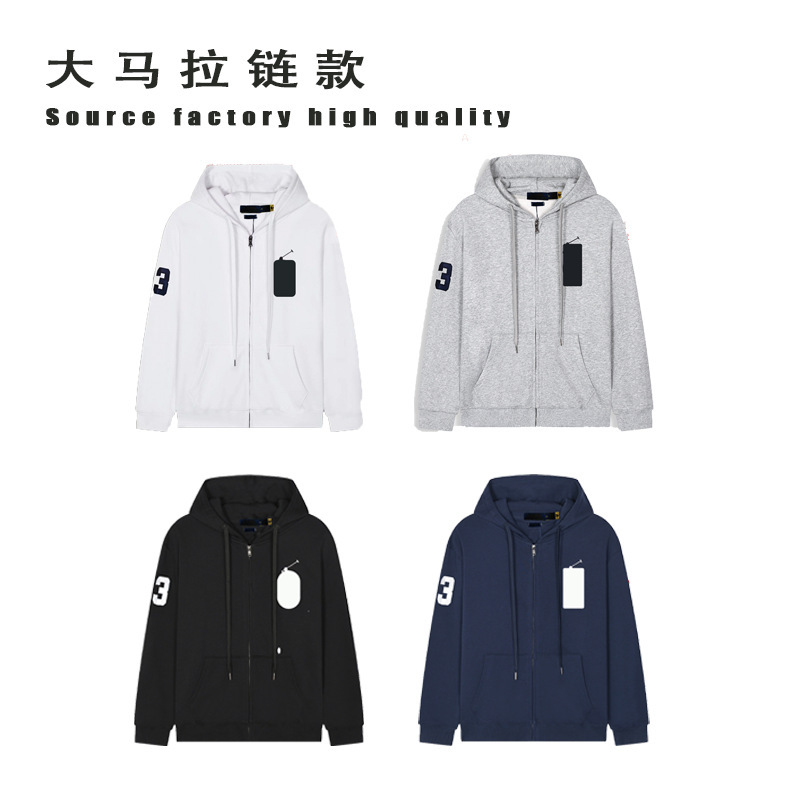Spring and Autumn Thin Polo Hooded RL Cardigan Solid Color Sweatshirt Embroidered Loose Fit Men's Polo Jacket Supply Spring and Autumn Thin Polo Hooded RL Cardigan Solid Color Sweatshirt Embroidered Loose Fit Men's Polo Jacket Supply